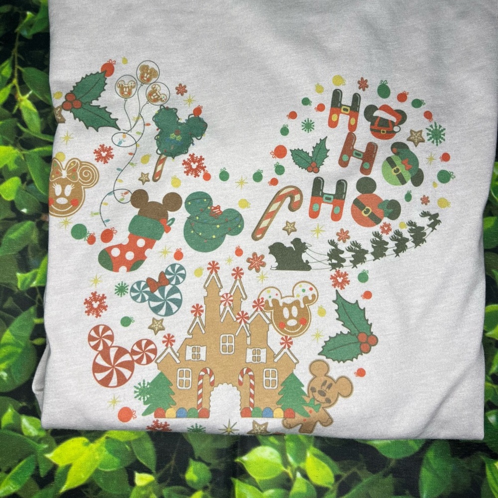 Gray Christmas print gingerbread castle Disney Christmas snacks Disney theme